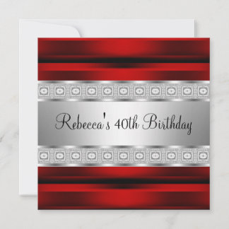 Elegant Red Silver Jewel 40th Birthday Invitation
