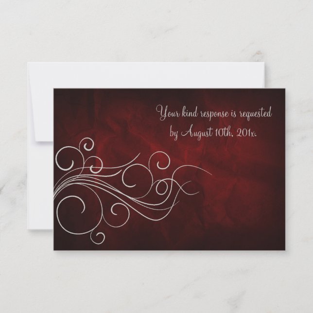 Elegant Red Silver Wedding RSVP Card (Front)