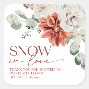 Elegant Red Snow in Love Winter Bridal Shower Square Sticker