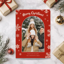 Elegant Red Snowflake Christmas Photo Card