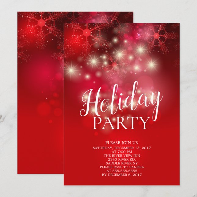 Elegant Red Snowflakes Holiday Party Invitation (Front/Back)