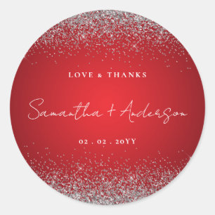 Elegant Red & Sparkle Wedding  Classic Round Sticker