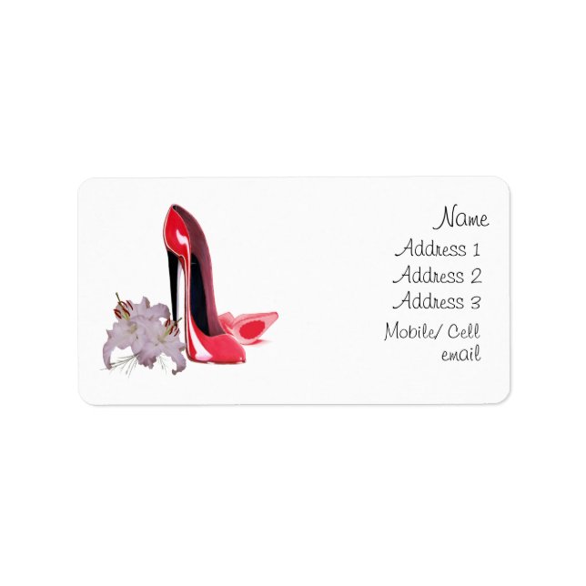 Elegant Red Stiletto Shoes and Lilies  Label (Front)