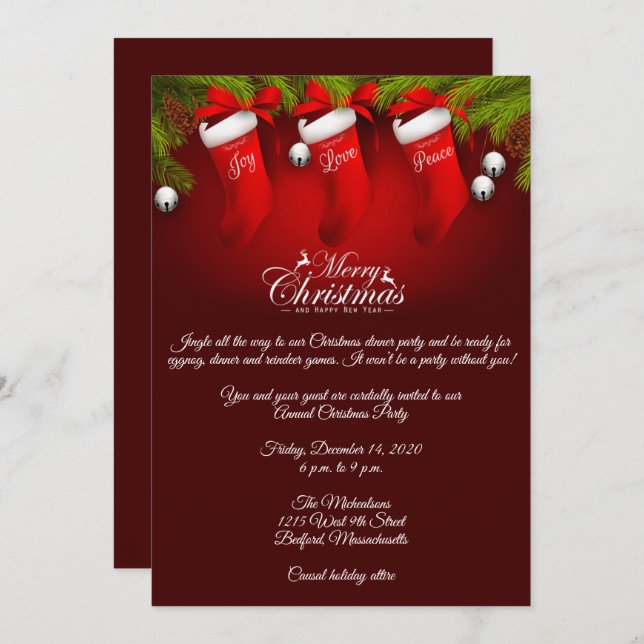 Elegant Red Stockings Christmas Party Invitation (Front/Back)