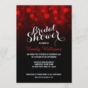Elegant red string lights bokeh bridal shower invitation