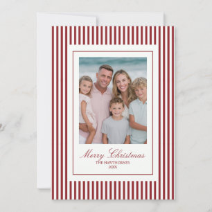 Elegant Red Stripe Christmas Family Holiday Photo Card