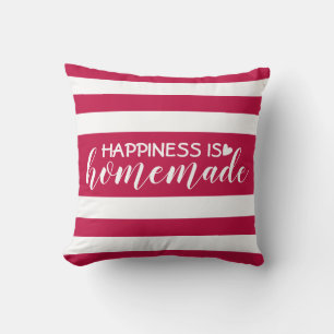 Elegant Red Striped Saying Happiness is Homemade Cushion