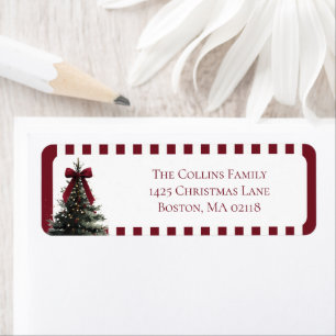 Elegant Red Stripes Christmas Tree Return Address Label