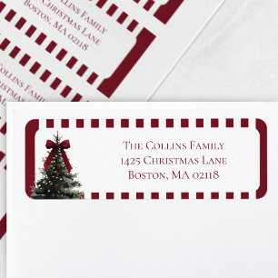 Elegant Red Stripes Christmas Tree Return Address Label