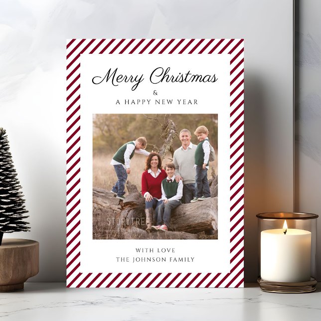 Elegant Red Stripes Photo Christmas Holiday Card (Elegant Red Stripes Photo Christmas Holiday Card)