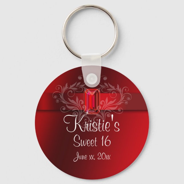 Elegant Red Sweet Sixteen Party Favour Key Chain (Front)
