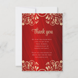 Elegant Red Sweet Sixteen Photo Thank You Card