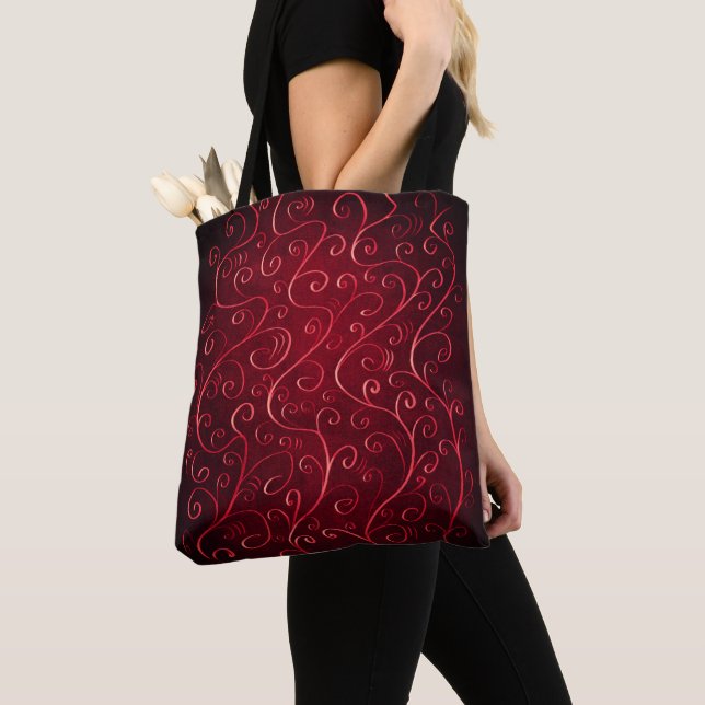 Elegant Red Swirl Pattern Tote Bag (Close Up)