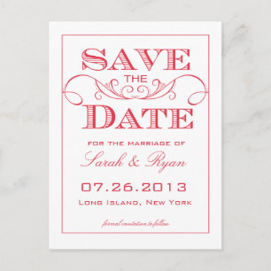 Elegant Red Swirl Save the Date Postcard