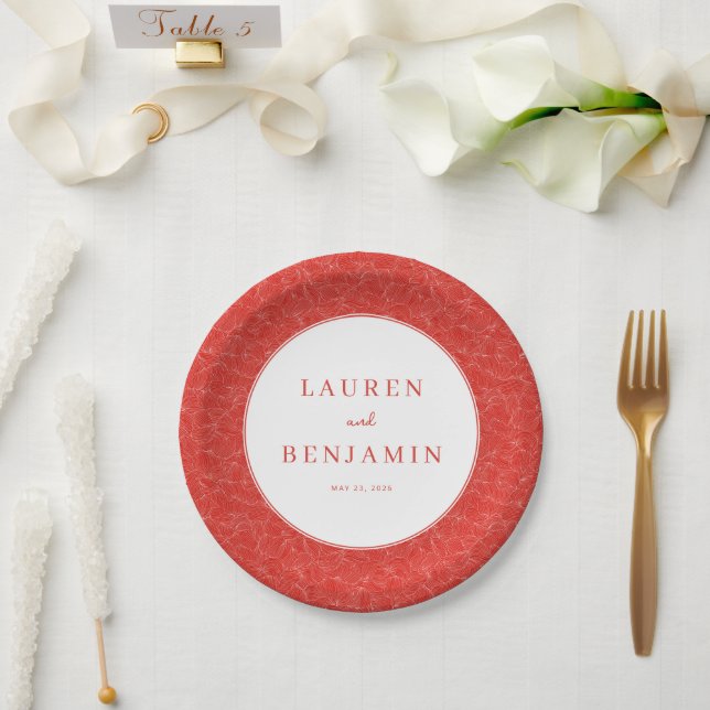 Elegant Red Swirling Texture Paper Plate (Wedding)