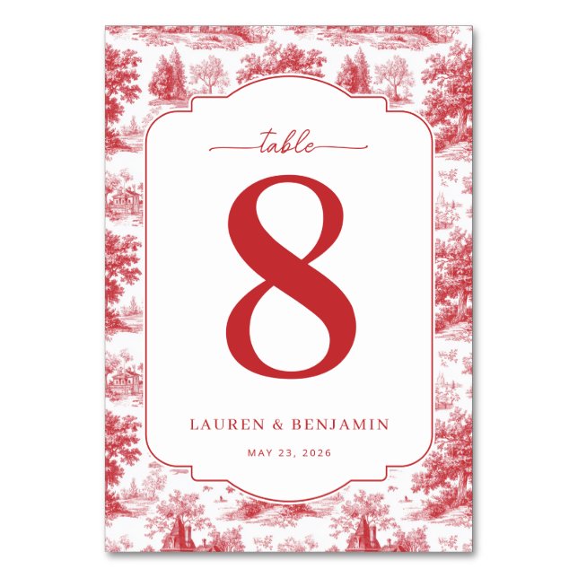 Elegant Red Table Number 8 (Front)