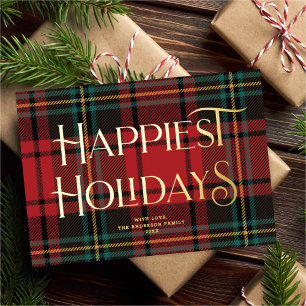 Elegant Red Tartan Christmas Non-Photo Gold Foil Holiday Card