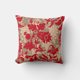 Elegant Red, Taupe & Beige Floral  Cushion