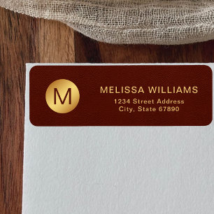 Elegant Red Texture & Gold Initial Return Address Label