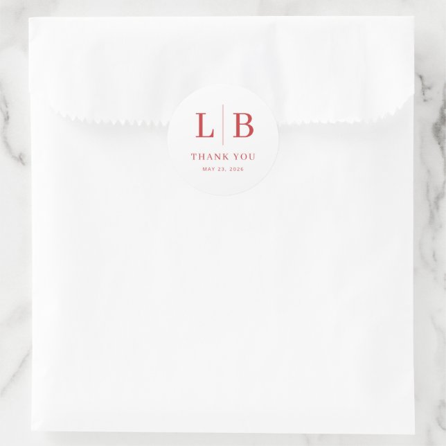Elegant Red Thank You Card Classic Round Sticker (Bag)