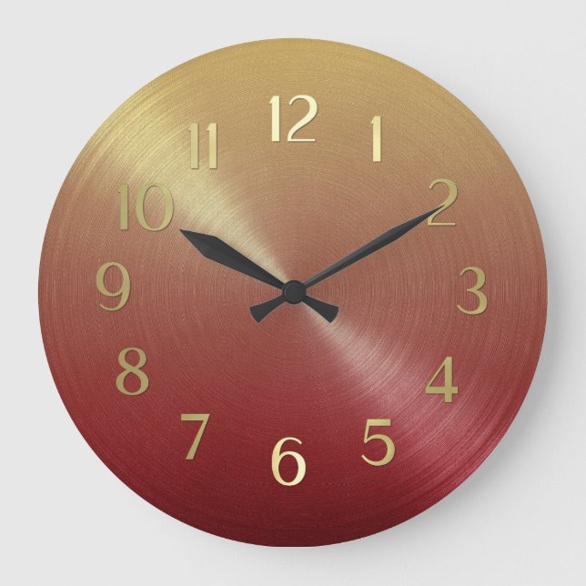 Elegant Red to Gold Ombre Gradient Large Clock (Front)
