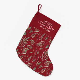 Elegant red traditional modern minimal botanical small christmas stocking