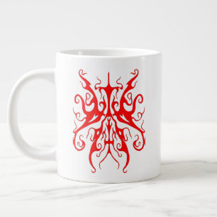 Elegant Red Tribal Mask Abstract Design Large Coffee Mug