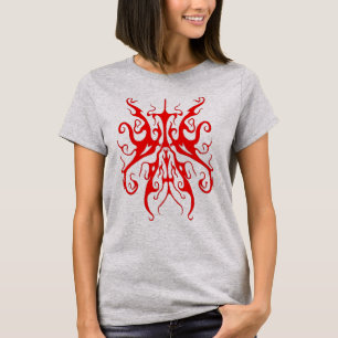 Elegant Red Tribal Mask Abstract Design T-Shirt