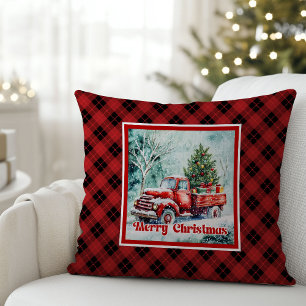 Elegant red truck winter scene rustic festive  cushion