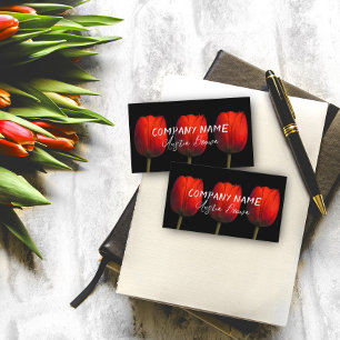 elegant red tulips photo art on bold black business card