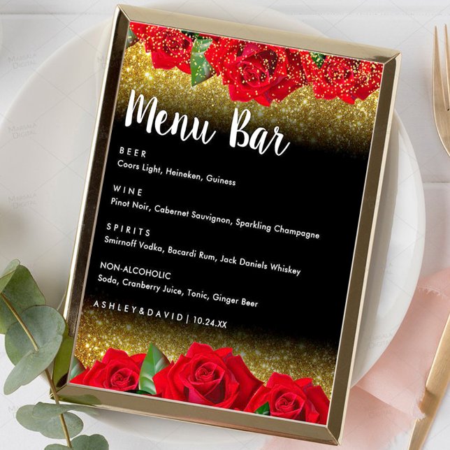 Elegant Red Turkish Roses Wedding Menu bar Sign  (Creator Uploaded)