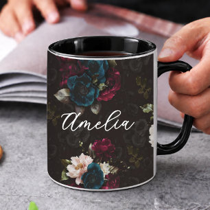 Elegant red turquoise Floral Pattern Mug