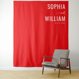 Elegant Red Typographic Wedding Tapestry