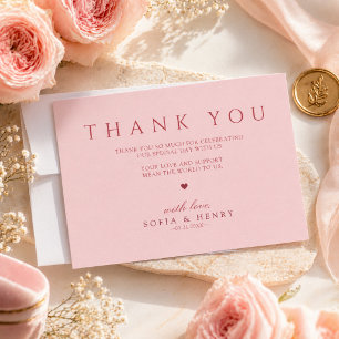 Elegant Red Typography Blush Pink Wedding Thank You Card
