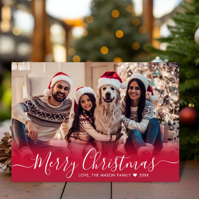 Elegant Red Typography Snowflake 1 Photo Christmas Holiday Card (Creator Uploaded)