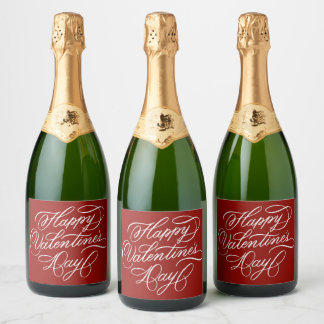Elegant Red Valentines Day Calligraphy  Sparkling Wine Label