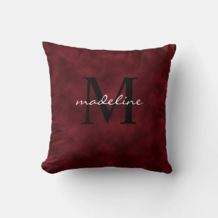 Elegant Red Velvet Black Monogram Throw Pillow