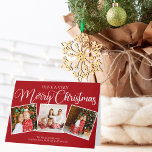 Elegant Red Very Merry Christmas 3 Photo Collage Holiday Card<br><div class="desc">Elegant red Have a Very Merry Christmas 3 photo card with beautiful calligraphy in white. This festive classic holiday three family photograph folded card features gorgeous script and your name underneath the cute square picture collage.</div>