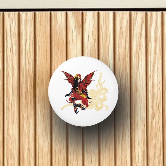 Elegant Red Victorian Steampunk Fairy Octopus Ceramic Knob (Creator Uploaded)