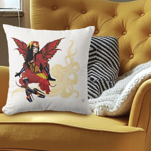 Elegant Red Victorian Steampunk Fairy Octopus Cushion