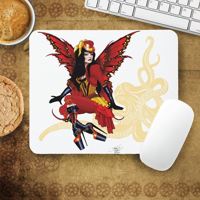 Elegant Red Victorian Steampunk Fairy Octopus Mouse Pad (Creator Uploaded)