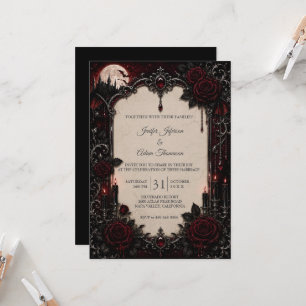 Elegant Red Vintage Gothic Wedding Invitation
