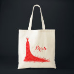 Elegant Red Vintage Lace Wedding Dress Tote Bag<br><div class="desc">Elegant red lace wedding dress. Text- Bride in red.</div>