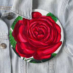 Elegant Red Vintage Rose Flower 6 Cm Round Badge