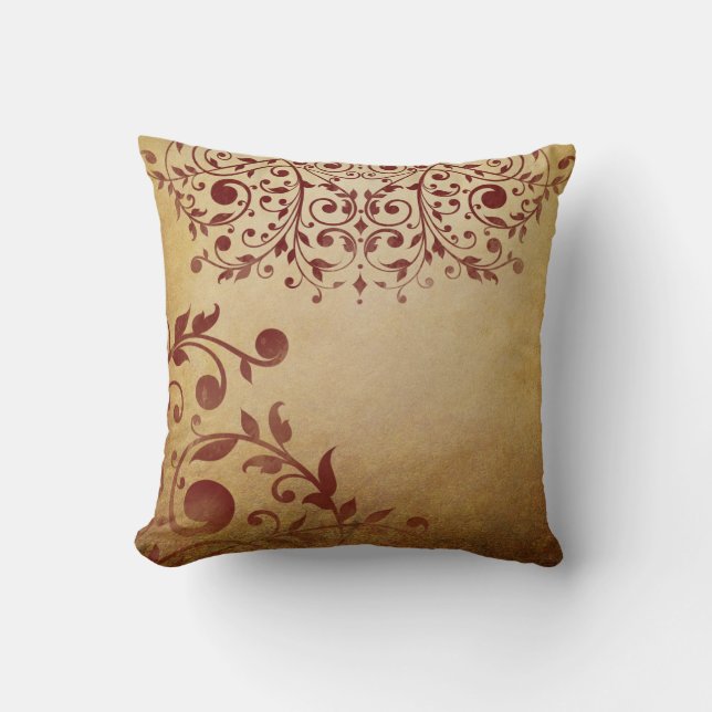 Elegant Red Vintage Swirls Cushion (Front)