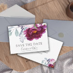 Elegant Red Violet Green Floral Save The Date<br><div class="desc">A lush elegant watercolor floral botanical save the date wedding announcement in hues of red violet and pink with foliage greenery. Script type contrasted with classic and timeless serif typography. Modern elegance.</div>