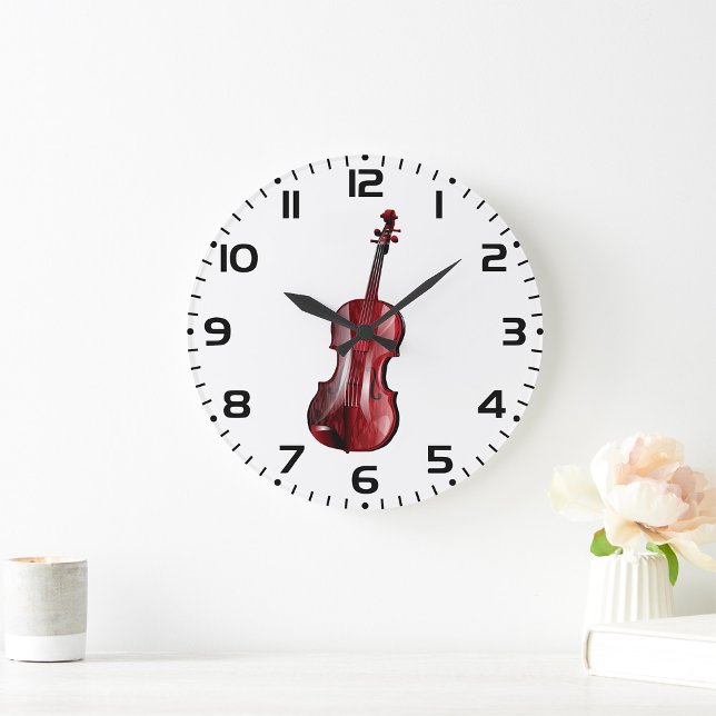 Elegant Red Violin Musical Instrument Large Clock (Creator Uploaded)