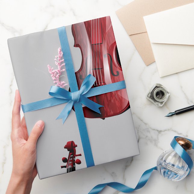 Elegant Red Violin Musical Instrument Wrapping Paper (Creator Uploaded)
