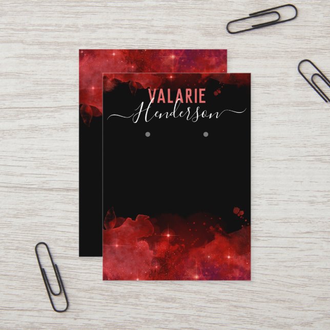 Elegant Red Watercolor Earring Display Business Card (Front/Back In Situ)