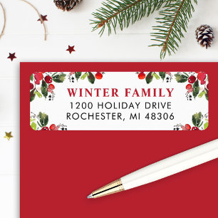 Elegant Red Watercolor Greenery Berry Address Return Address Label